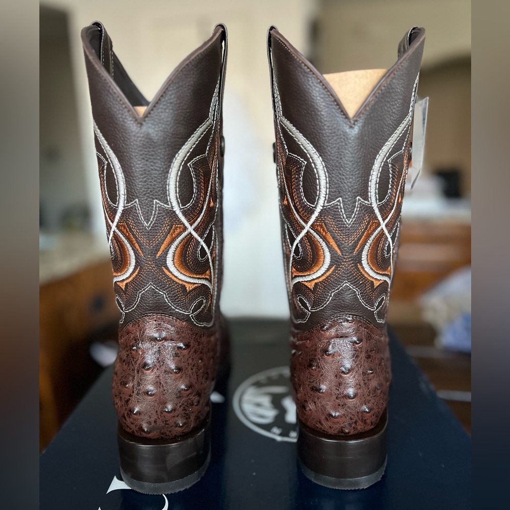 New Ostrich Matte Rustic Square Toe Cowboy Boot 12 - Picture 4 of 10